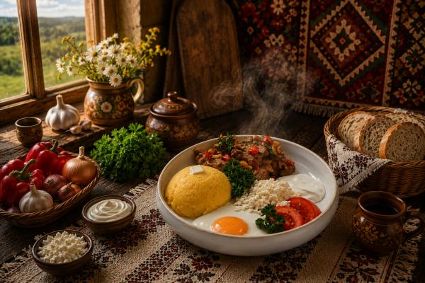 Tocană de Porc, Mămăligă, Brânză, Ou, Smântână